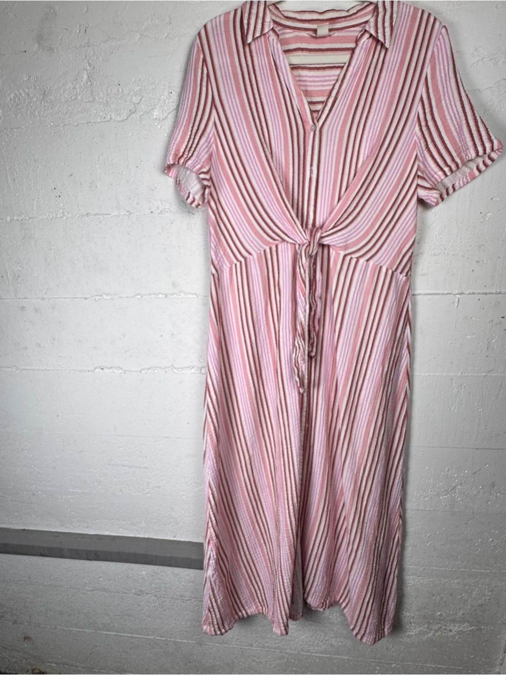 Caslon Tie Front Cotton Gauze Midi Shirt Dress Summer Beach Vacation Coastal L